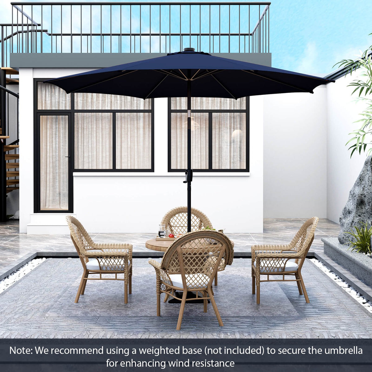 10 Feet Patio Umbrella with 112 Solar Lights and Crank Handle-Navy view 2
