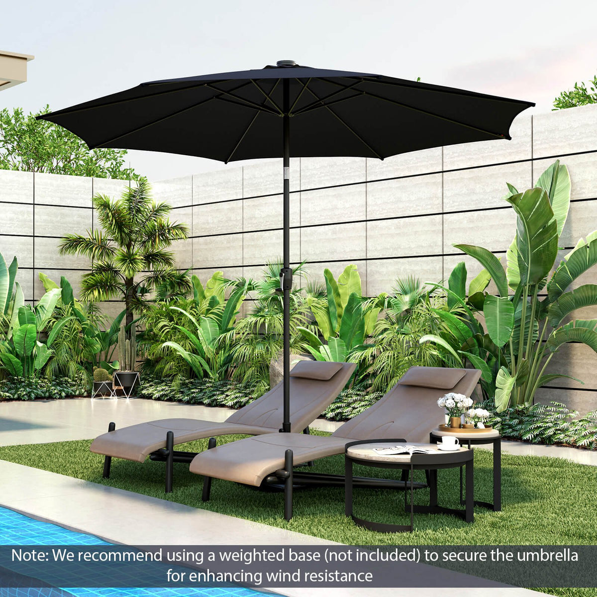 10 Feet Patio Umbrella with 112 Solar Lights and Crank Handle-Navy view 3