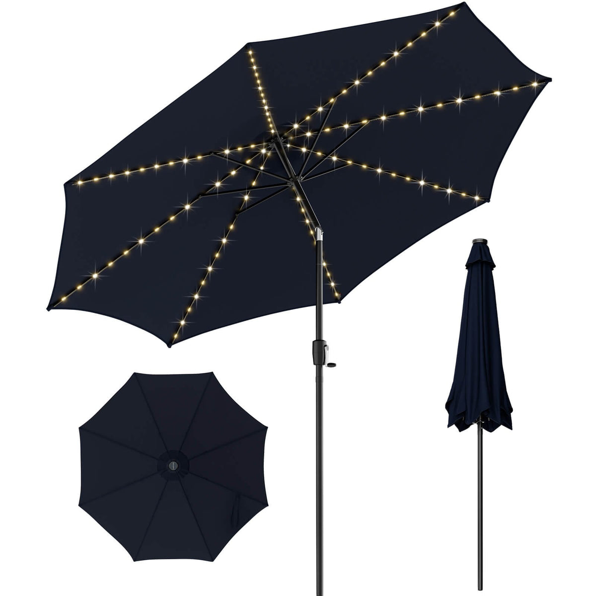 10 Feet Patio Umbrella with 112 Solar Lights and Crank Handle-Navy view 4