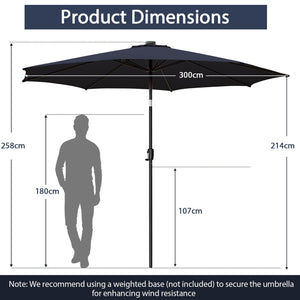 10 Feet Patio Umbrella with 112 Solar Lights and Crank Handle-Navy view 5
