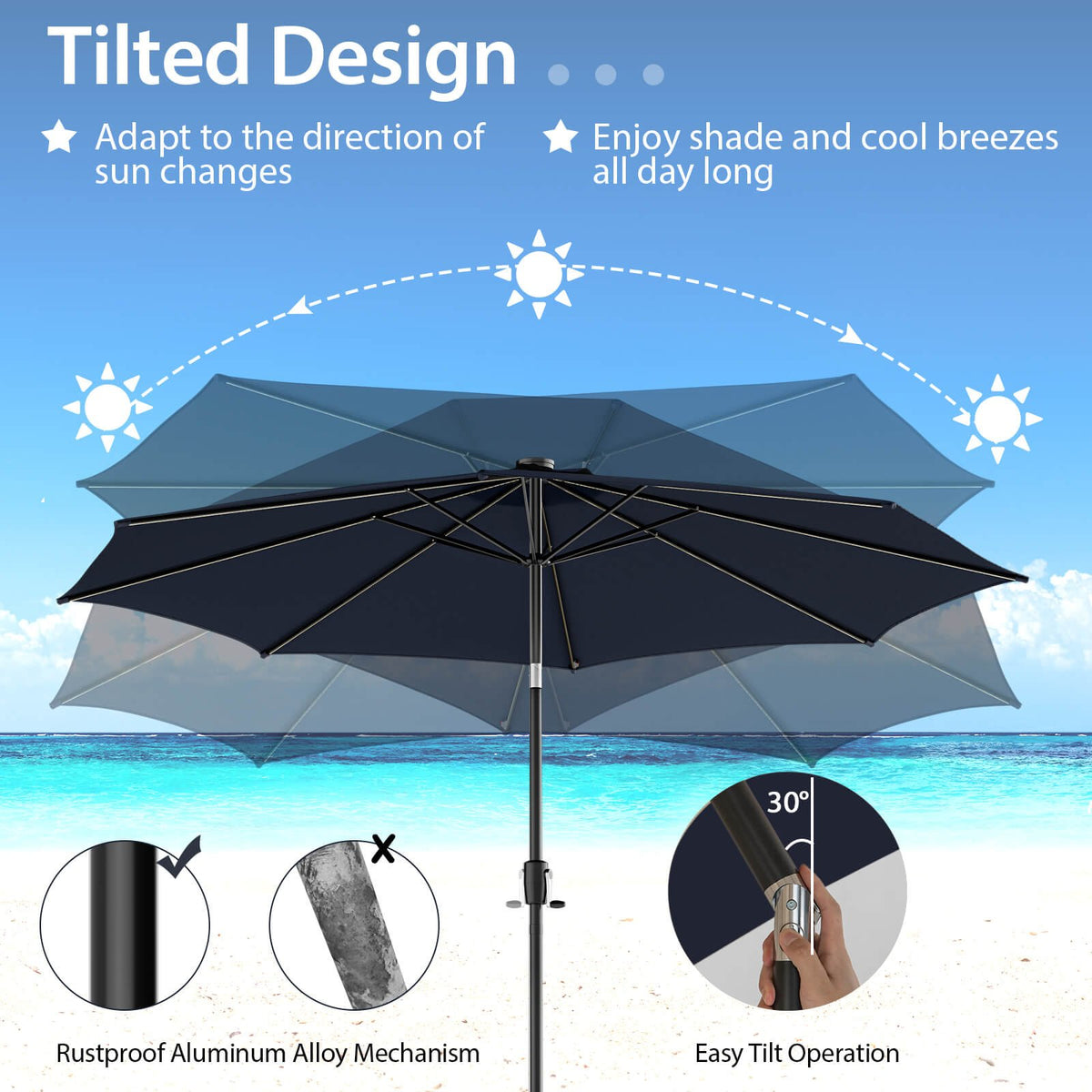 10 Feet Patio Umbrella with 112 Solar Lights and Crank Handle-Navy view 6