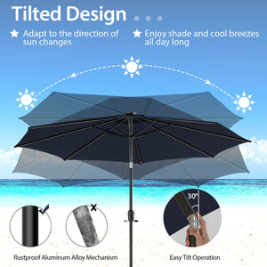 10 Feet Patio Umbrella with 112 Solar Lights and Crank Handle-Navy view 6