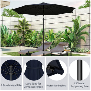 10 Feet Patio Umbrella with 112 Solar Lights and Crank Handle-Navy view 8