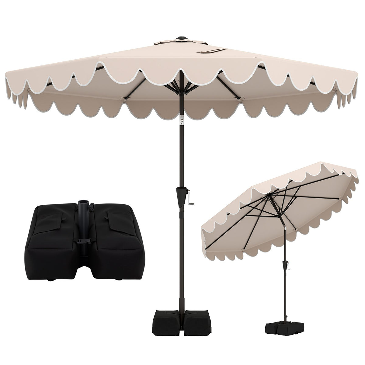 10 Feet Patio Umbrella with Weighted Base and Sandbags-Beige