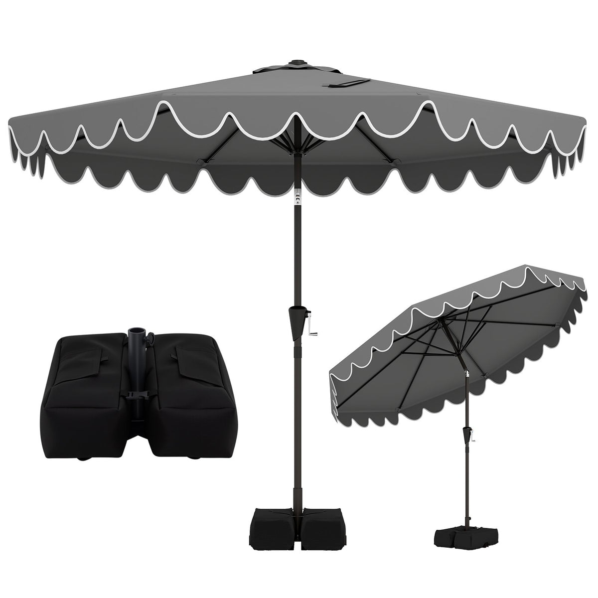 10 Feet Patio Umbrella with Weighted Base and Sandbags-Gray