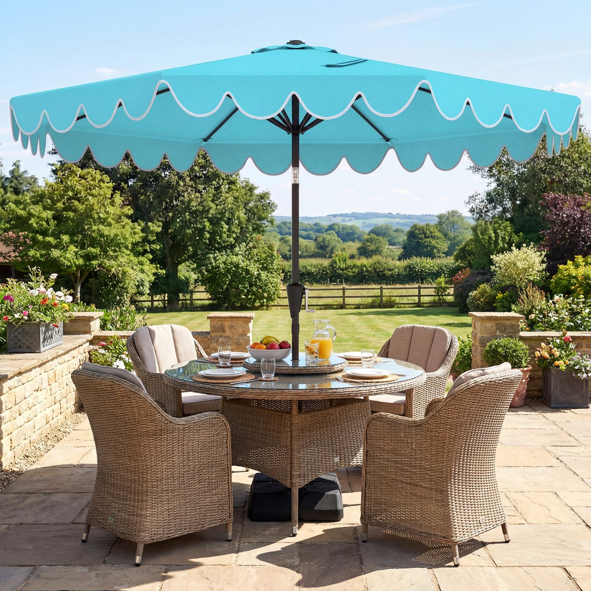 10 Feet Patio Umbrella with Weighted Base and Sandbags-Turquoise view 3