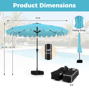 10 Feet Patio Umbrella with Weighted Base and Sandbags-Turquoise view 4