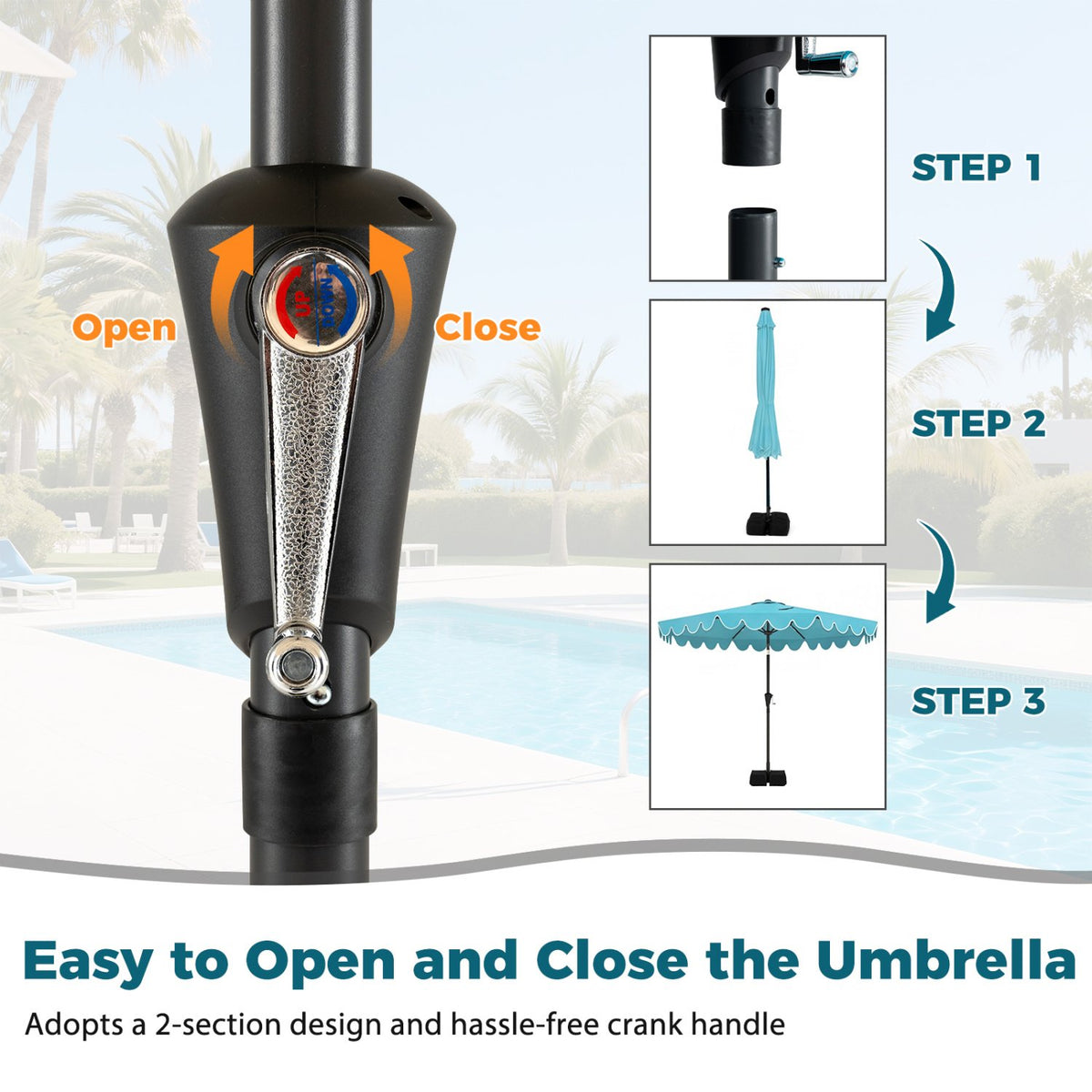 10 Feet Patio Umbrella with Weighted Base and Sandbags-Turquoise view 8