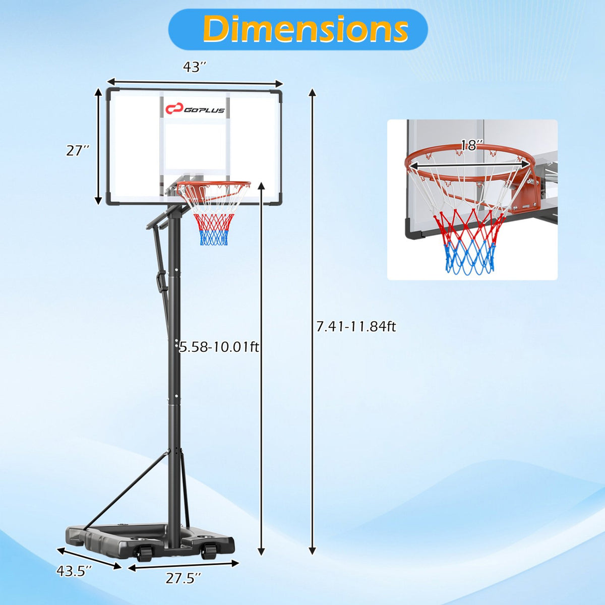 10 Feet Portable Basketball Hoop Outdoor for Adults view 5