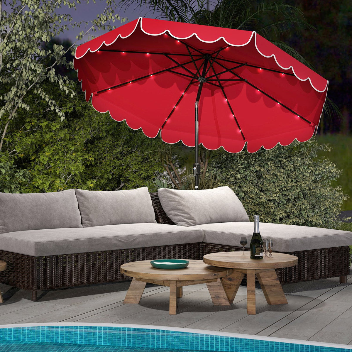 10 Feet Solar Patio Umbrella with 24 LED Lights-Red view 3