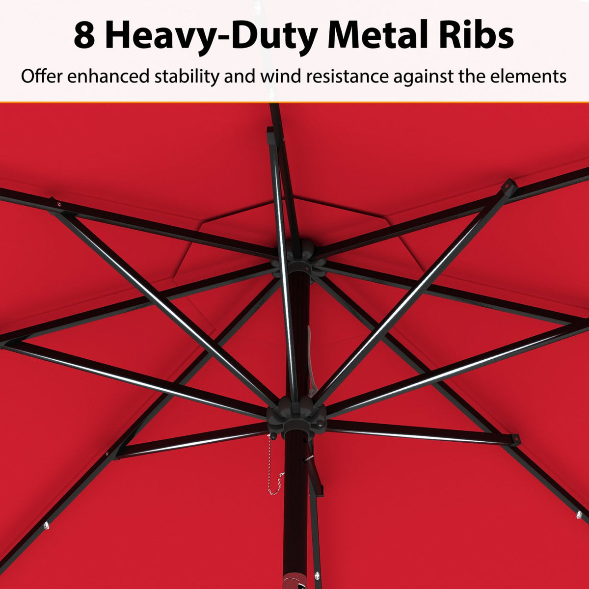 10 Feet Solar Patio Umbrella with 24 LED Lights-Red view 7