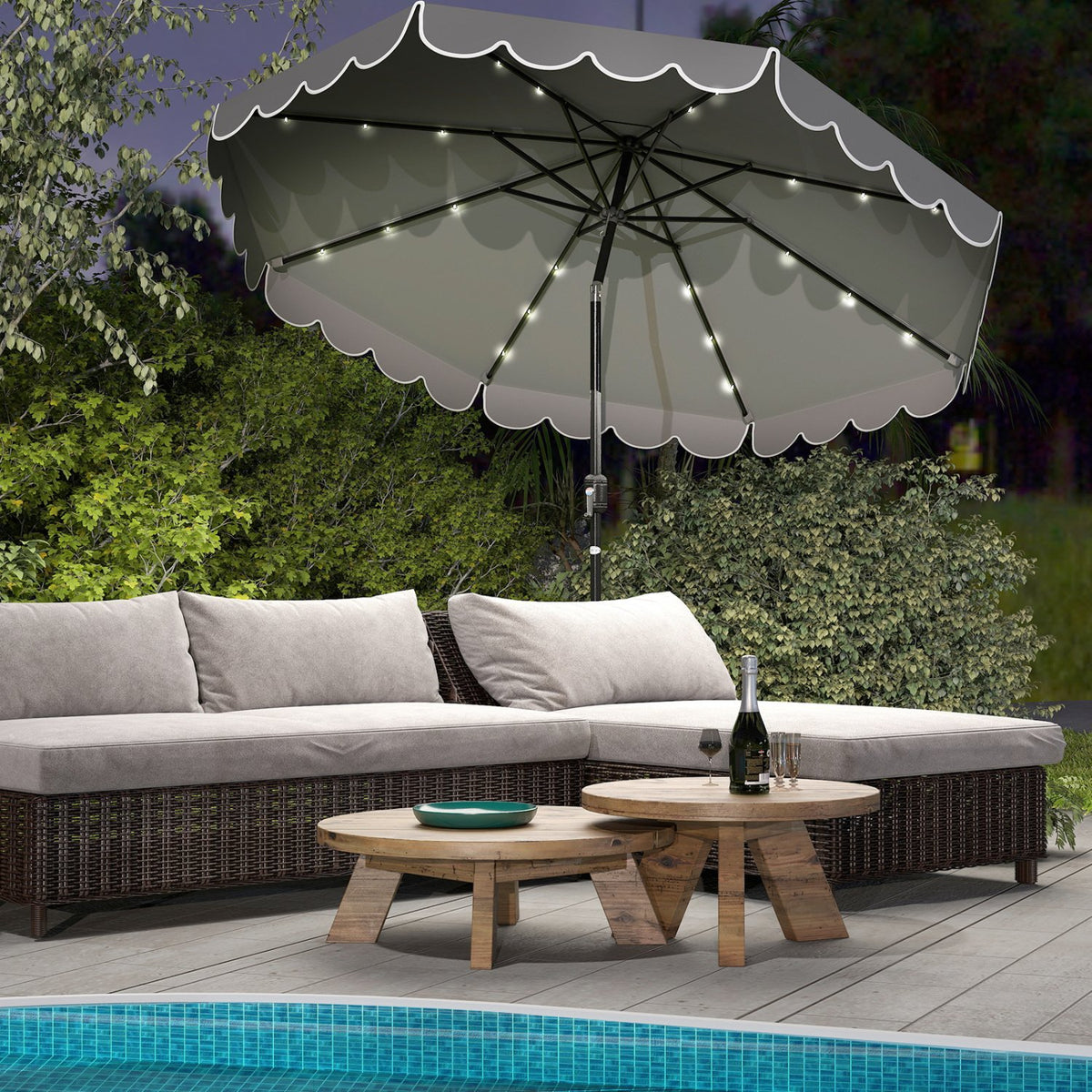 10 Feet Solar Patio Umbrella with 24 LED Lights-Gray view 3