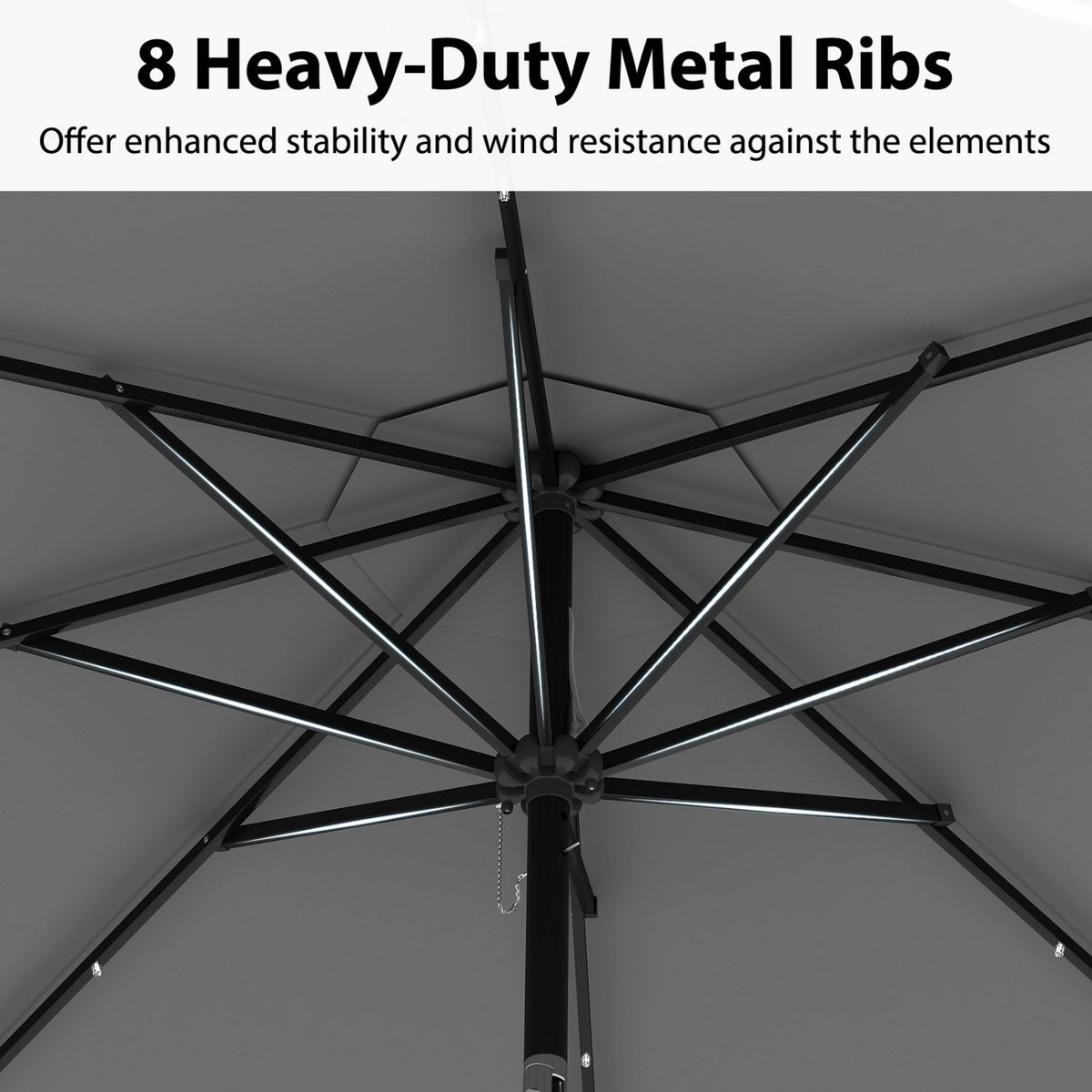 10 Feet Solar Patio Umbrella with 24 LED Lights-Gray view 7