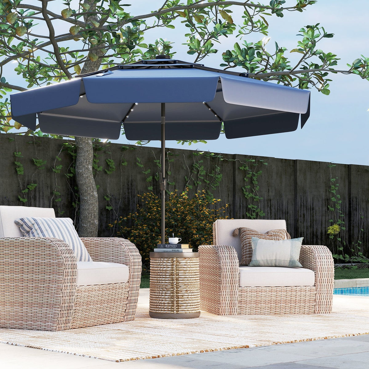 10 Feet Solar Patio Umbrella with 3-Tier Vented Top-Navy view 2