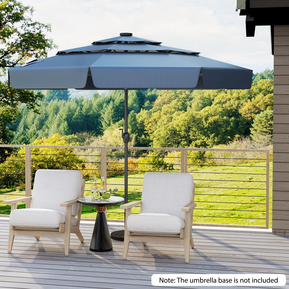 10 Feet Solar Patio Umbrella with 3-Tier Vented Top-Navy view 3