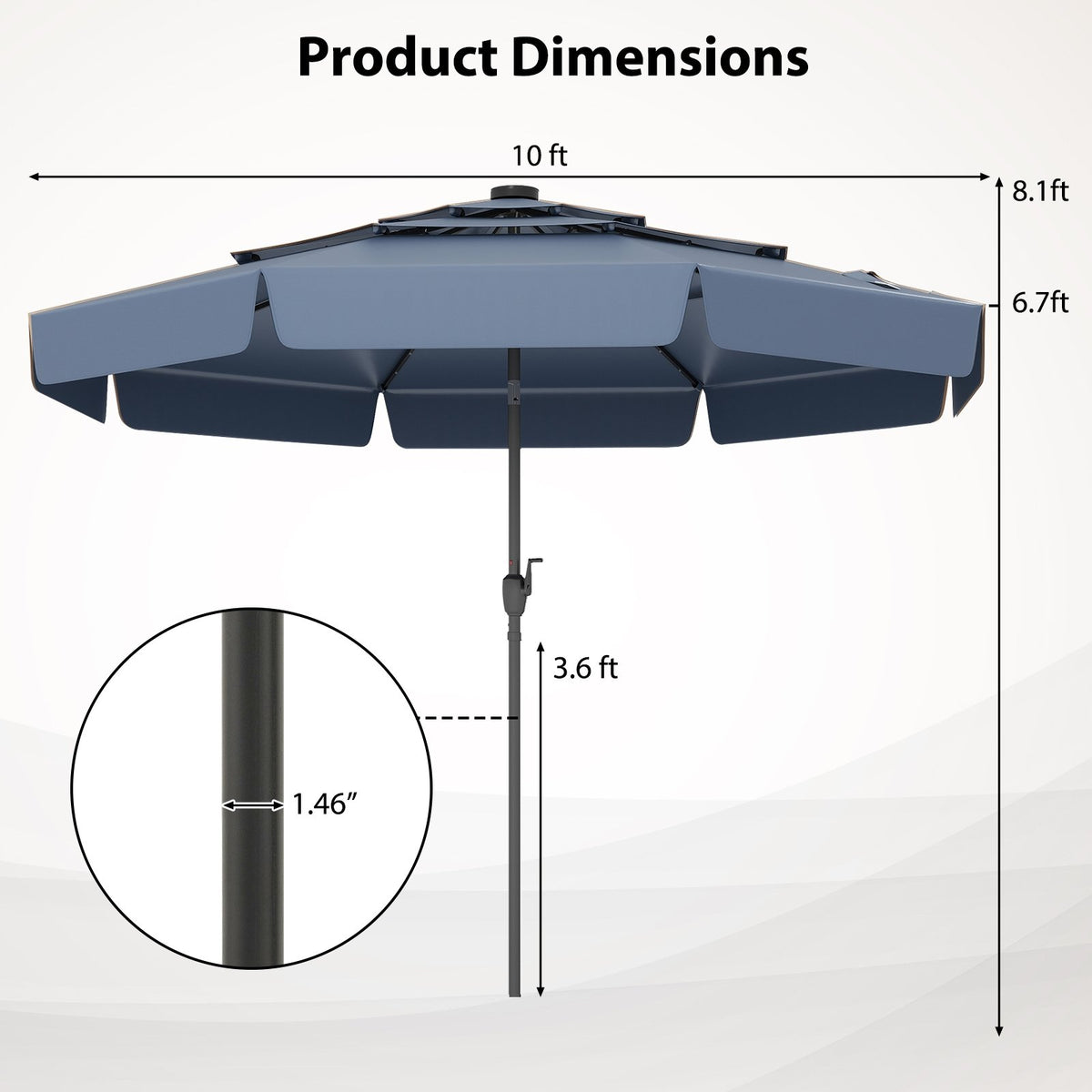 10 Feet Solar Patio Umbrella with 3-Tier Vented Top-Navy view 4