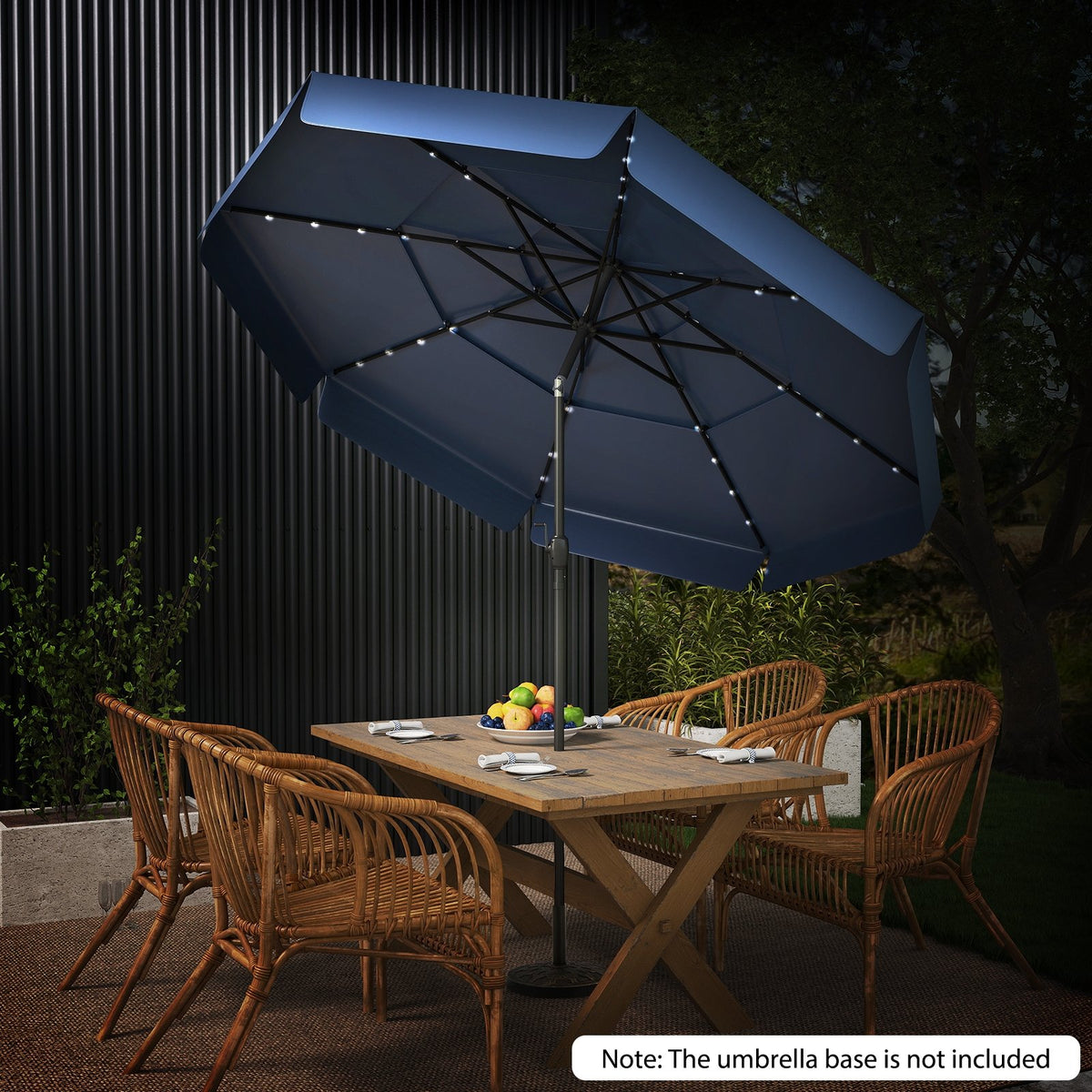 10 Feet Solar Patio Umbrella with 3-Tier Vented Top-Navy view 5