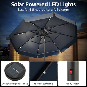 10 Feet Solar Patio Umbrella with 3-Tier Vented Top-Navy view 6