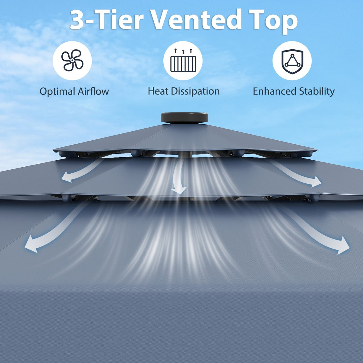 10 Feet Solar Patio Umbrella with 3-Tier Vented Top-Navy view 9