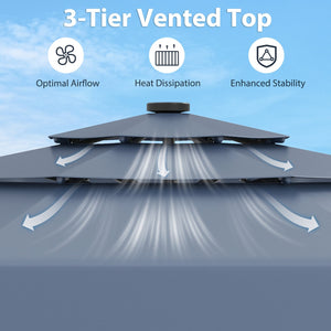 10 Feet Solar Patio Umbrella with 3-Tier Vented Top-Navy view 9