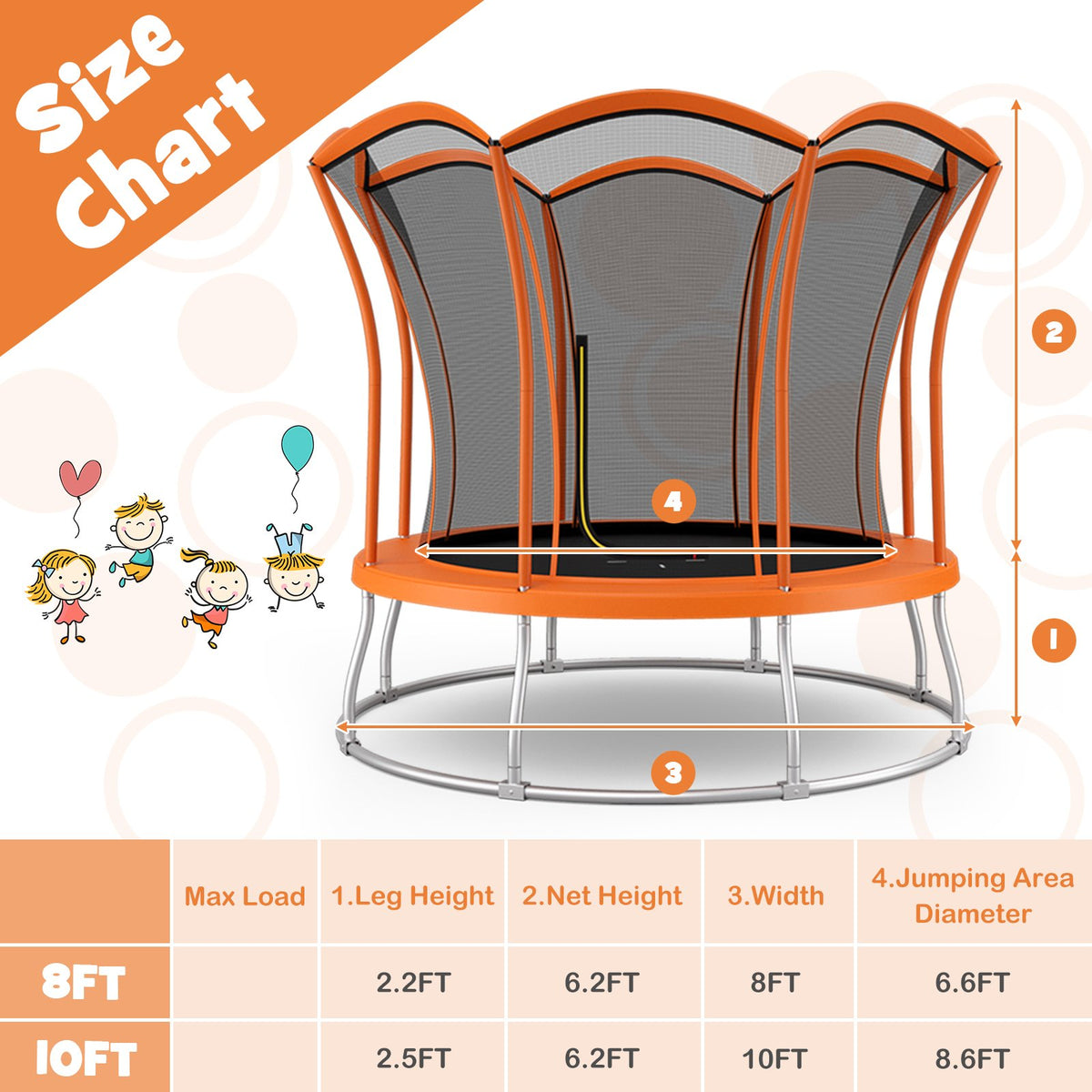10 Feet Unique Flower Shape Trampoline with Galvanized Steel Frame-Orange view 4