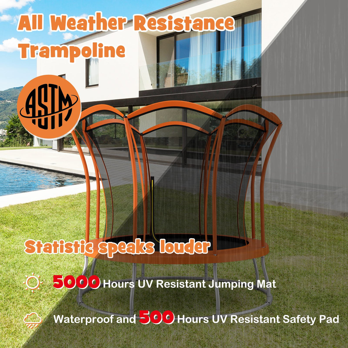10 Feet Unique Flower Shape Trampoline with Galvanized Steel Frame-Orange view 5