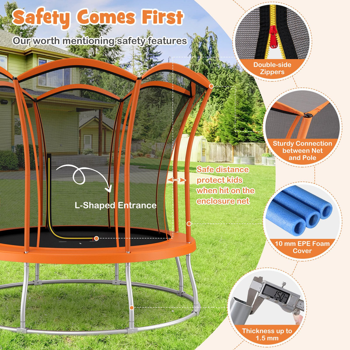 10 Feet Unique Flower Shape Trampoline with Galvanized Steel Frame-Orange view 7