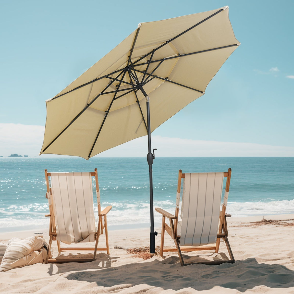 10 ft 3-tier Vented Patio Umbrella with Push Button Tilt-Beige view 2