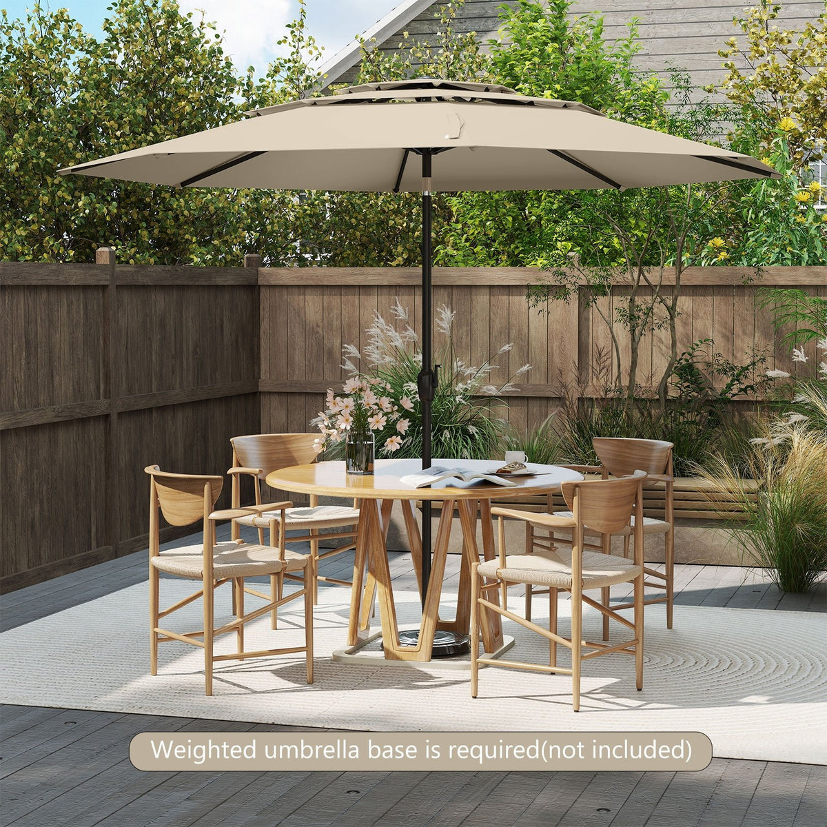 10 ft 3-tier Vented Patio Umbrella with Push Button Tilt-Beige view 3