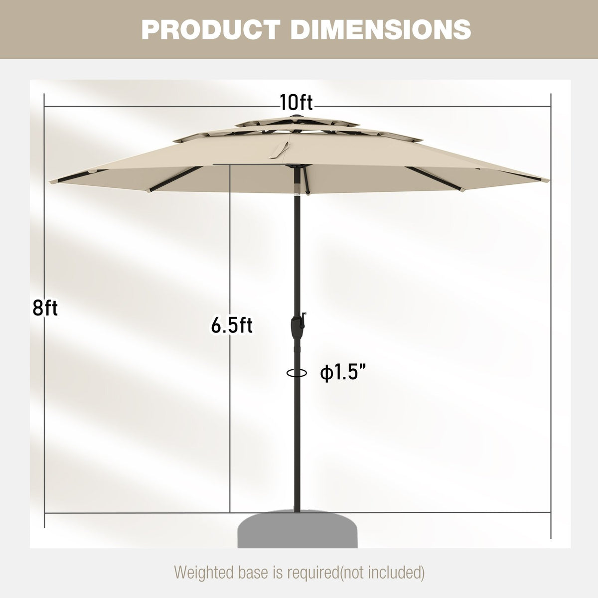 10 ft 3-tier Vented Patio Umbrella with Push Button Tilt-Beige view 5