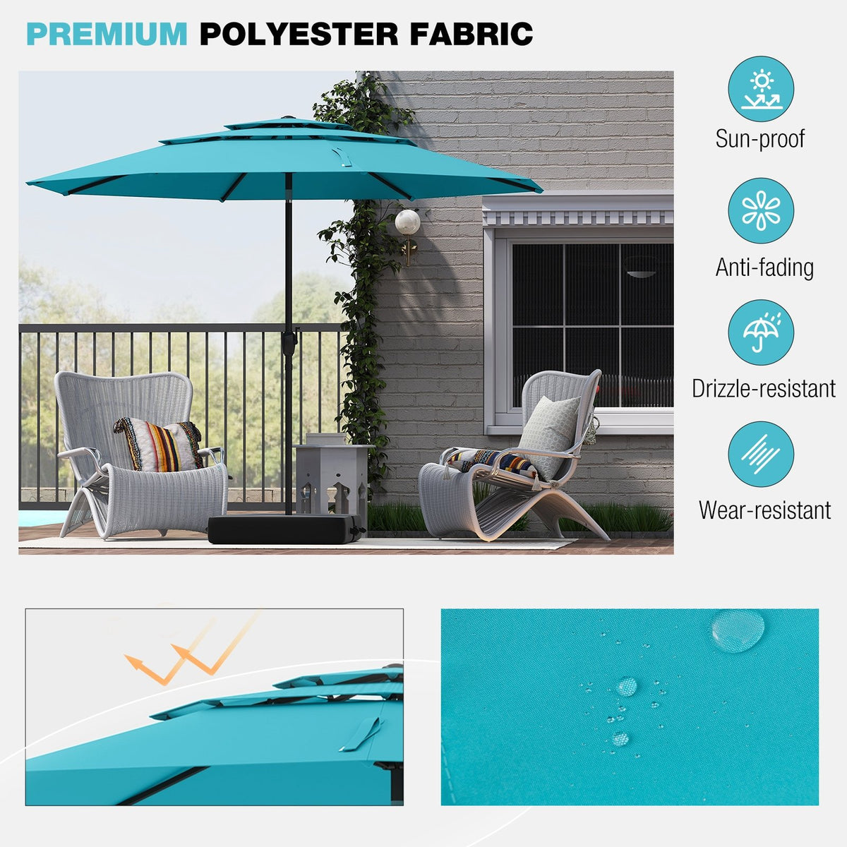 10 ft 3-tier Vented Patio Umbrella with Push Button Tilt-Green view 8