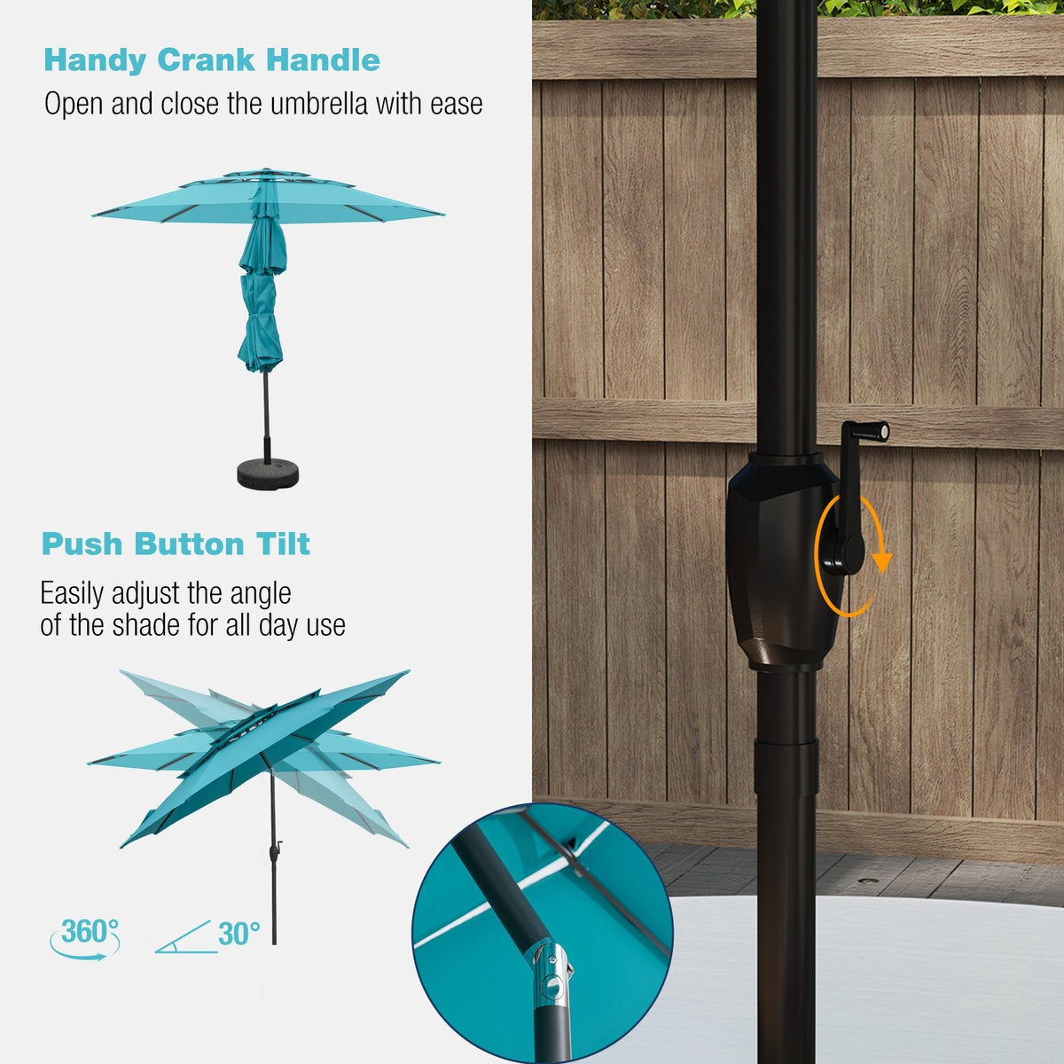 10 ft 3-tier Vented Patio Umbrella with Push Button Tilt-Green view 9