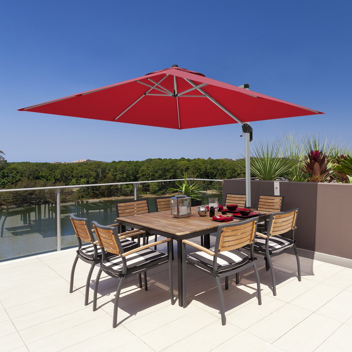10 ft 360 Degree Tilt Aluminum Square Patio Offset Cantilever Umbrella without Weight Base-Burgundy view 3