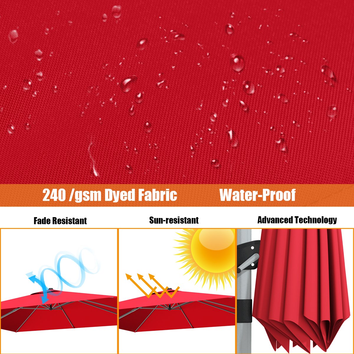 10 ft 360 Degree Tilt Aluminum Square Patio Offset Cantilever Umbrella without Weight Base-Burgundy view 6