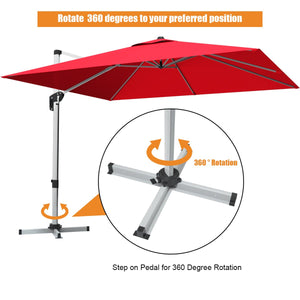 10 ft 360 Degree Tilt Aluminum Square Patio Offset Cantilever Umbrella without Weight Base-Burgundy view 7