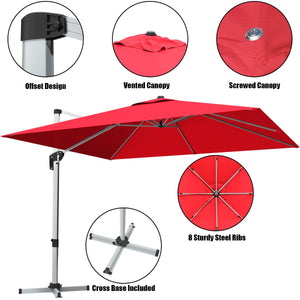 10 ft 360 Degree Tilt Aluminum Square Patio Offset Cantilever Umbrella without Weight Base-Burgundy view 8