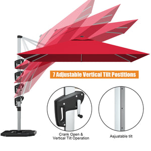 10 ft 360 Degree Tilt Aluminum Square Patio Offset Cantilever Umbrella without Weight Base-Burgundy view 9