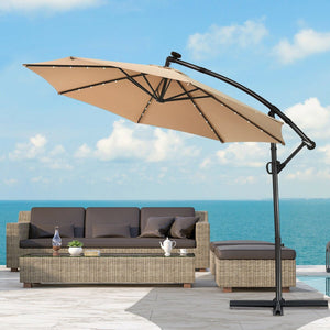 10 ft 360° Rotation Solar Powered LED Patio Offset Umbrella without Weight Base-Beige view 2