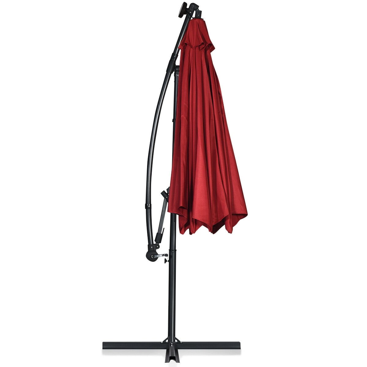 10 ft 360° Rotation Solar Powered LED Patio Offset Umbrella without Weight Base-Burgundy view 4