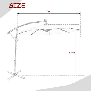 10 ft 360° Rotation Solar Powered LED Patio Offset Umbrella without Weight Base-Burgundy view 5