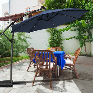 10 FT 360° Rotation Solar Powered LED Patio Offset Umbrella without Weight Base-Navy view 3
