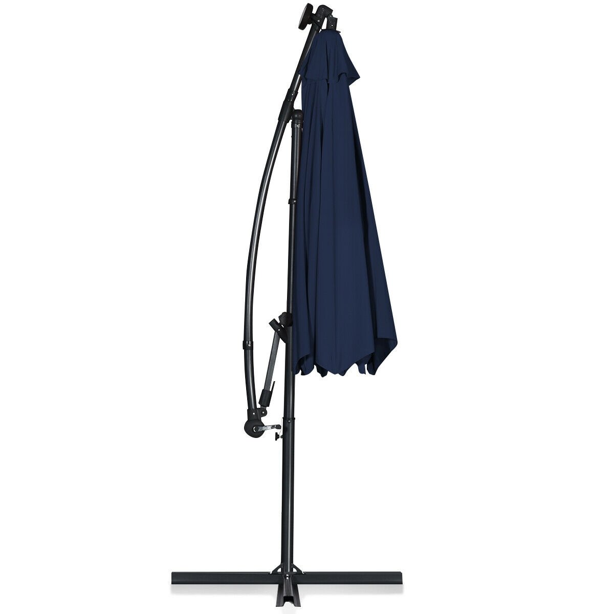 10 FT 360° Rotation Solar Powered LED Patio Offset Umbrella without Weight Base-Navy view 4