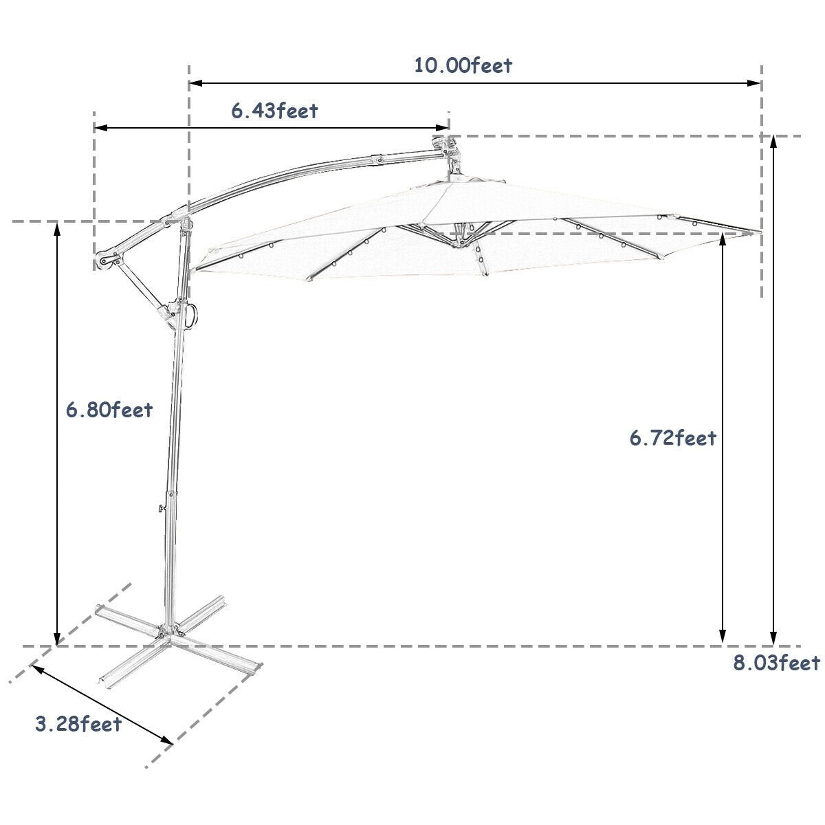 10 FT 360° Rotation Solar Powered LED Patio Offset Umbrella without Weight Base-Navy view 5