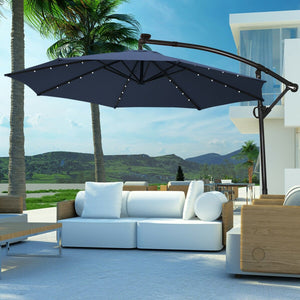 10 FT 360° Rotation Solar Powered LED Patio Offset Umbrella without Weight Base-Navy view 6