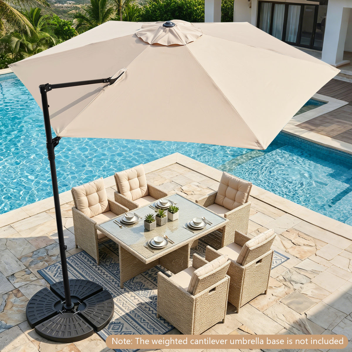 10 FT Cantilever Patio Umbrella with 360° Rotation for Garden-Beige view 2