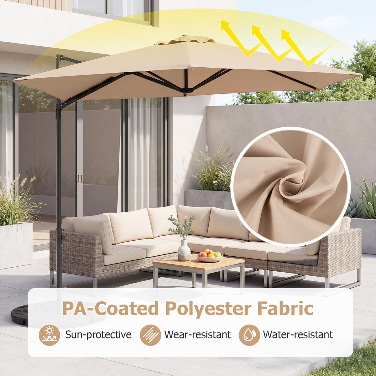 10 FT Cantilever Patio Umbrella with 360° Rotation for Garden-Beige view 4