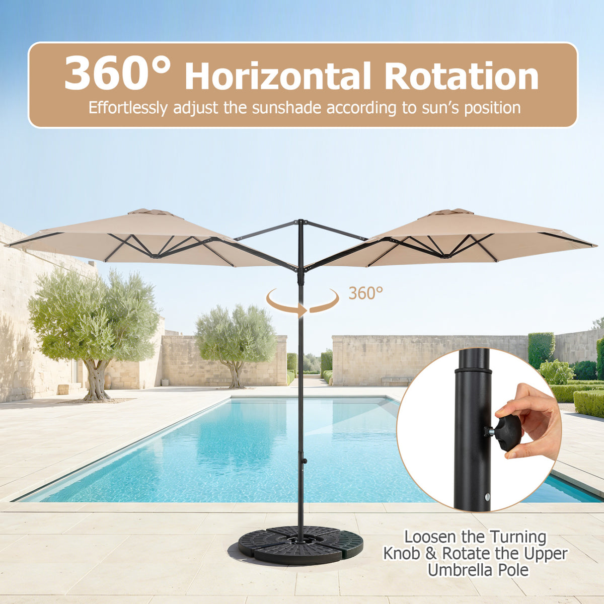 10 FT Cantilever Patio Umbrella with 360° Rotation for Garden-Beige view 5