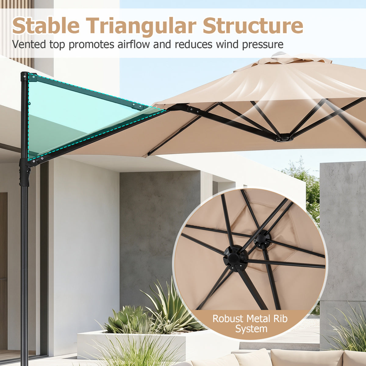 10 FT Cantilever Patio Umbrella with 360° Rotation for Garden-Beige view 6
