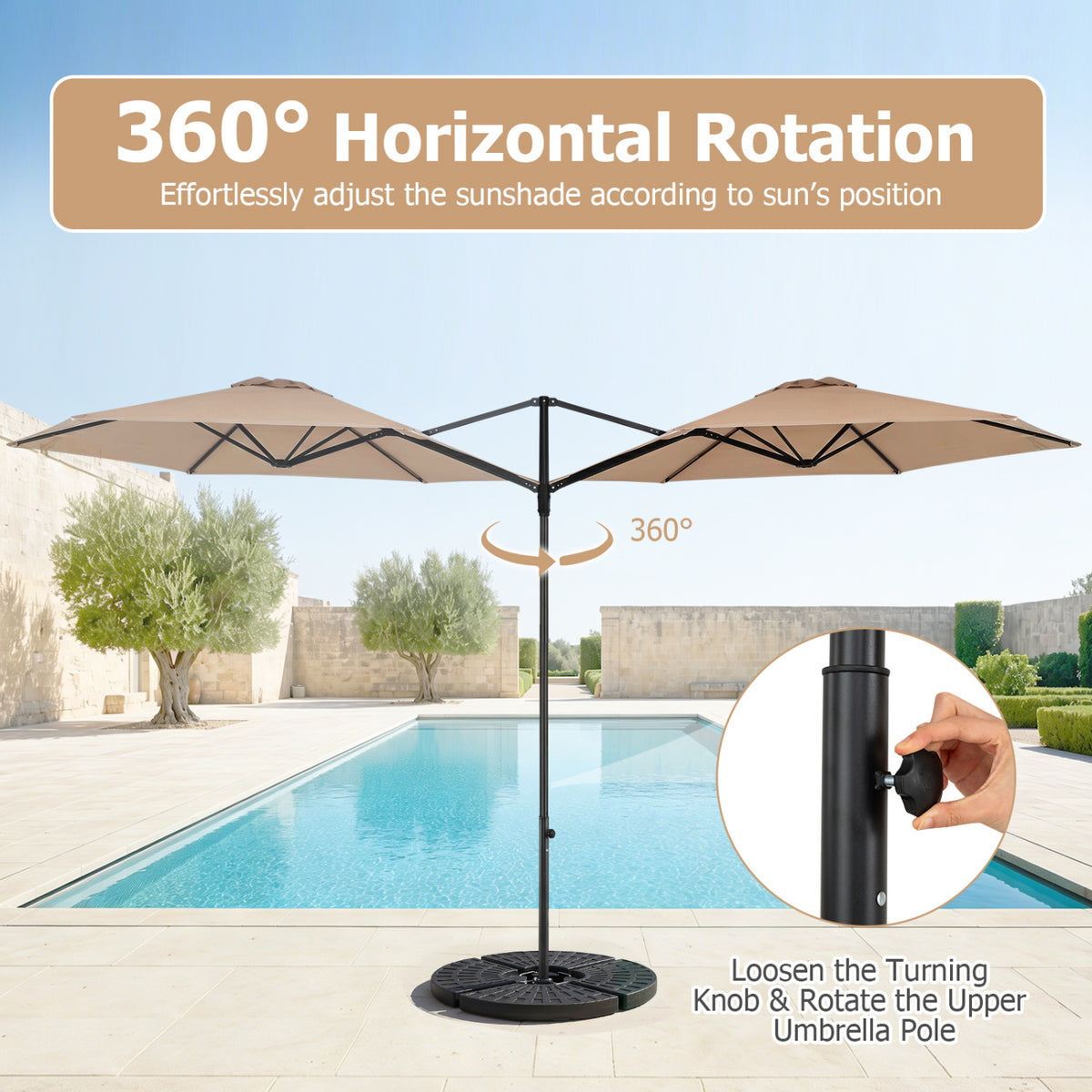 10 FT Cantilever Patio Umbrella with 360° Rotation for Garden-Tan view 4