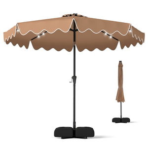 10 FT Outdoor Patio Umbrella with Solar LED Lights and Weighted Base-Brown view 4